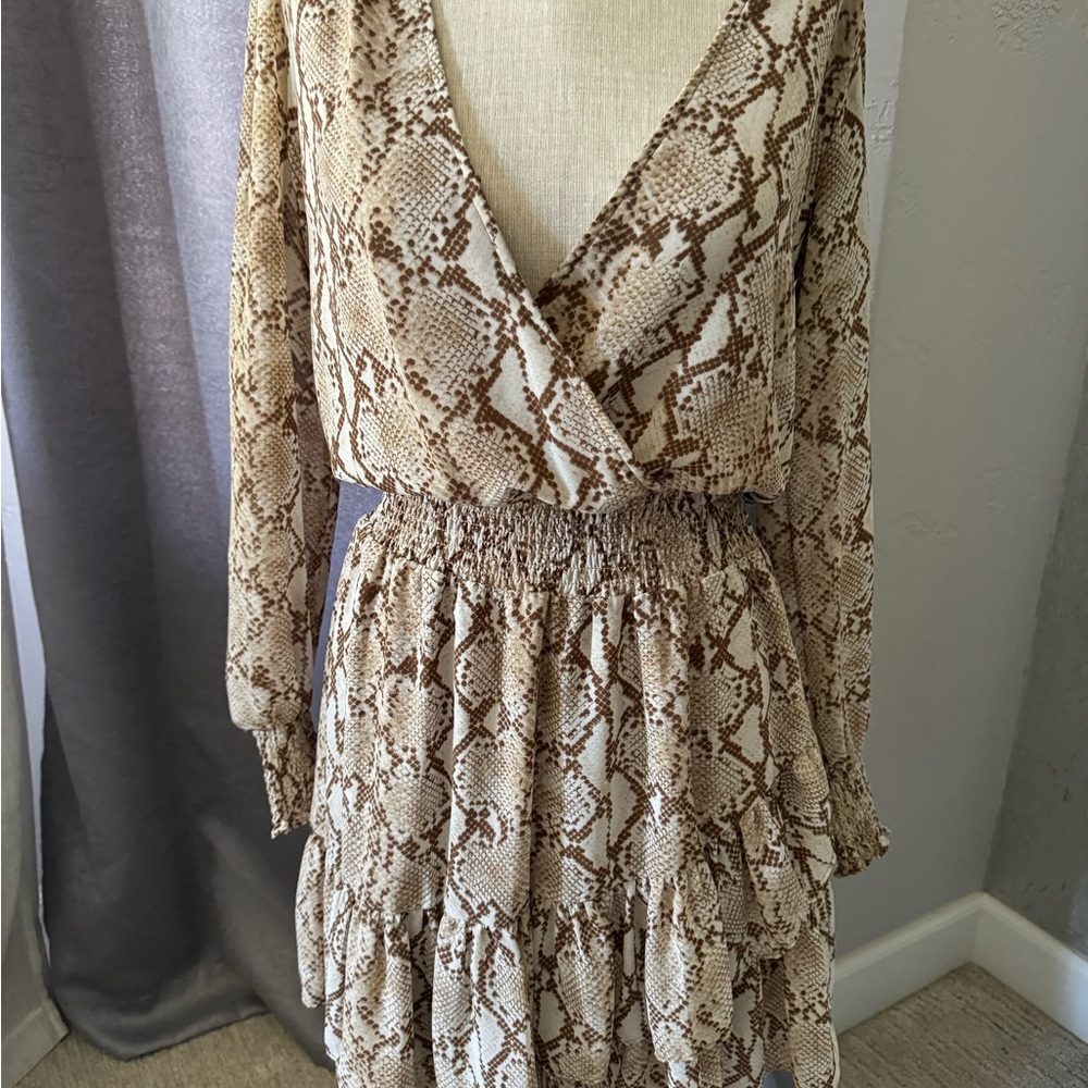 MICHAEL Michael Kors Tan and Brown Wrap Tiered Sundress
